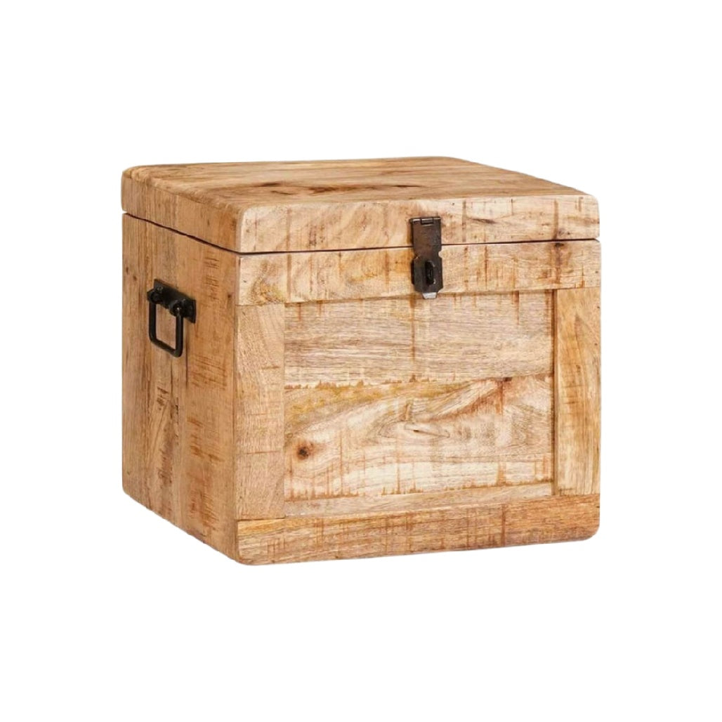 Coffre en bois recyclé pour rangement et décoration - 40 x 40 x 40