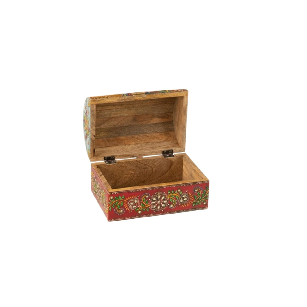 Boîte de rangement en bois décorée pour bijoux - 10 x 6 x 5